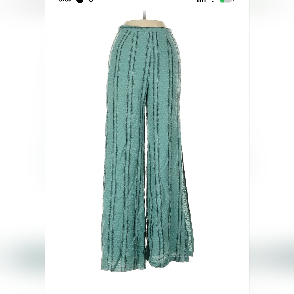 Reformation,Women's Wide-Leg Textured Pants - Teal, Size S